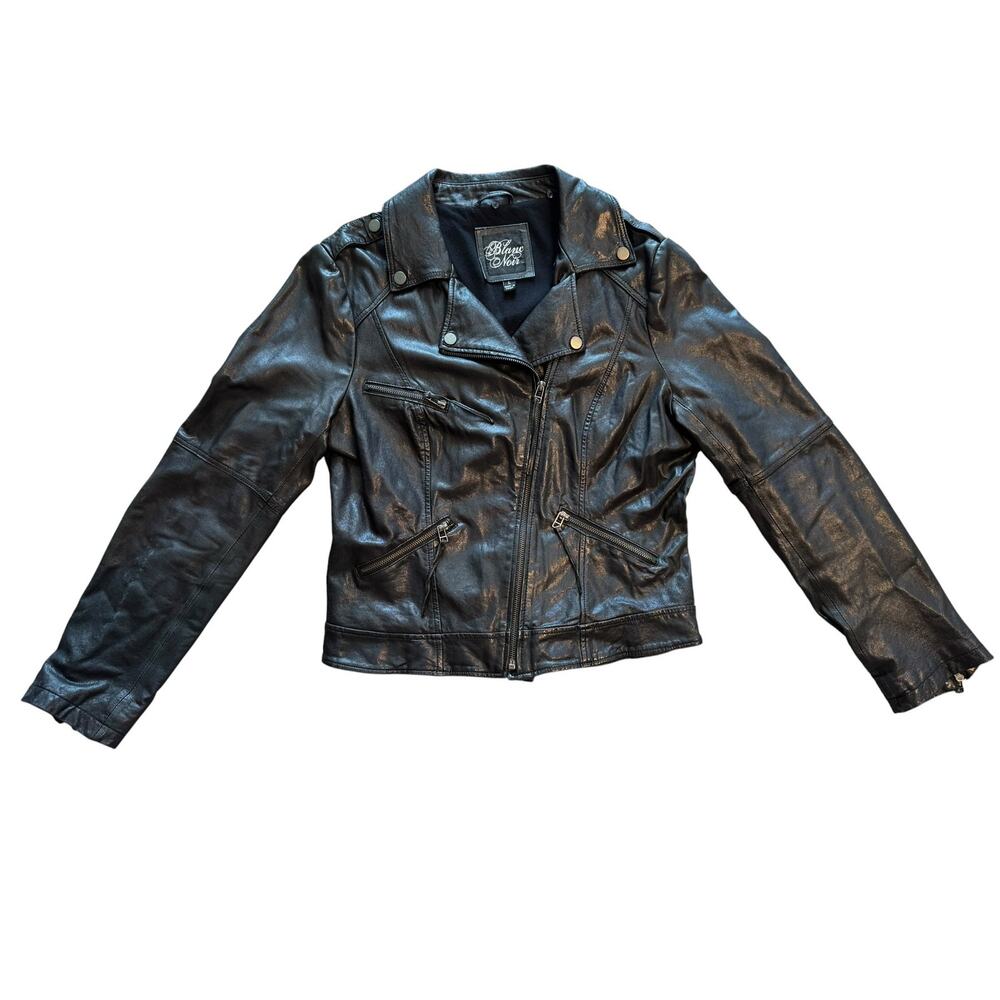 BLANC NOIR 100% LEATHER BLACK JACKET SIZE LARGE VTG